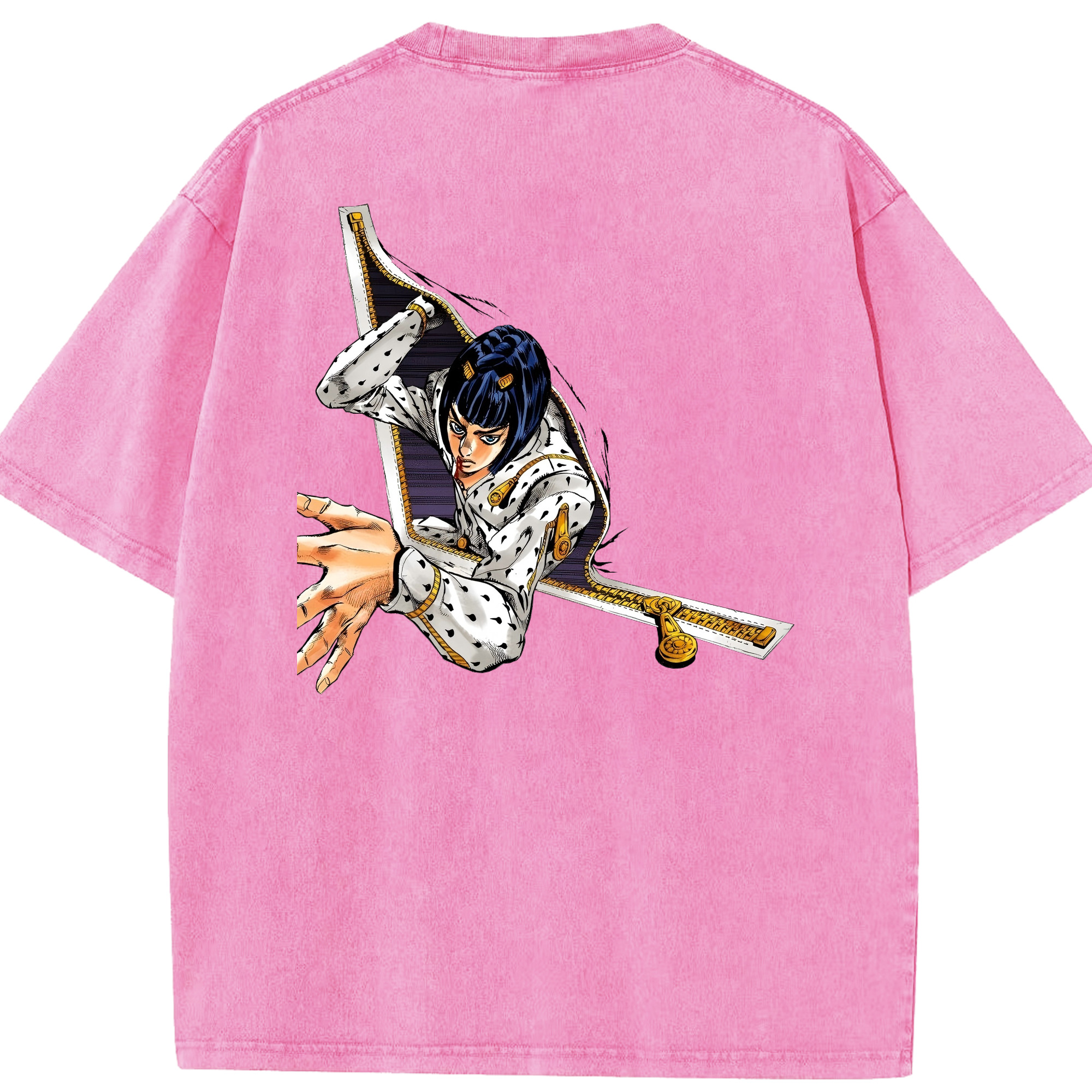 （画像用） ジョジョの奇妙な冒険 ブローノ?ブチャラティ JoJo's Bizarre Adventure Bruno Bucciarati 綿100% ヴィンテージ風 半袖Tシャツ（背面プリント）